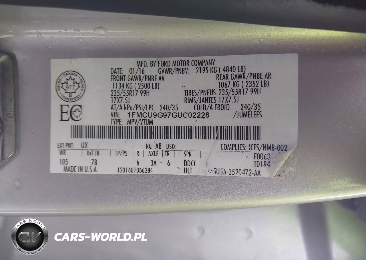2016 Ford Escape Se VIN:1FMCU9G97GUC02228 - 9