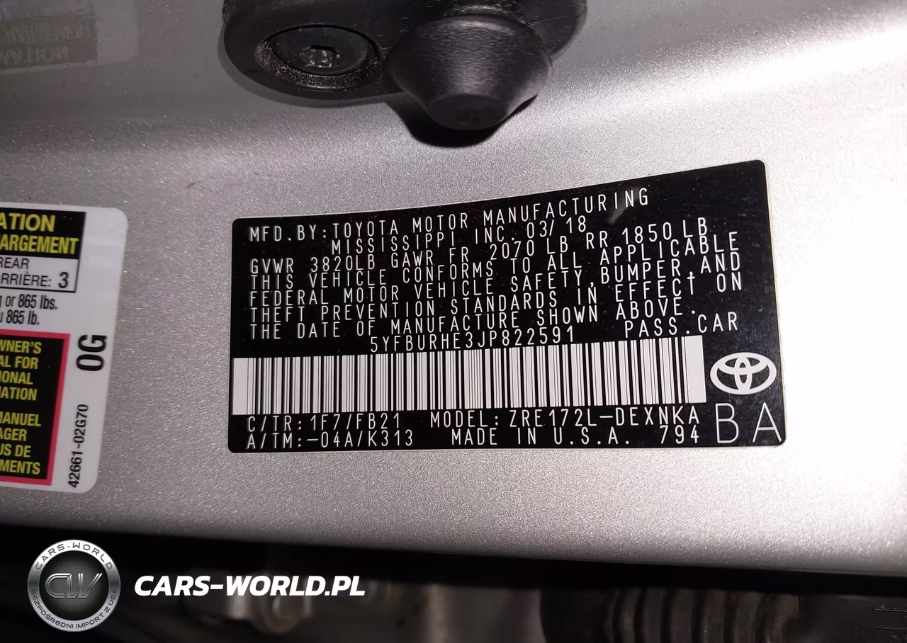 2018 Toyota Corolla Le VIN:5YFBURHE3JP822591 - 9