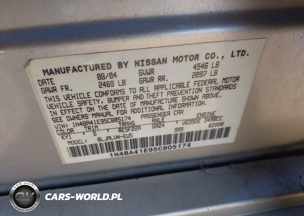 2005 Nissan Maxima 3.5 Sl VIN:1N4BA41E95C805174 - 9