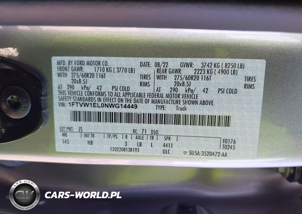 2022 Ford F-150 Lightning Lariat VIN:1FTVW1EL0NWG14449 - 9