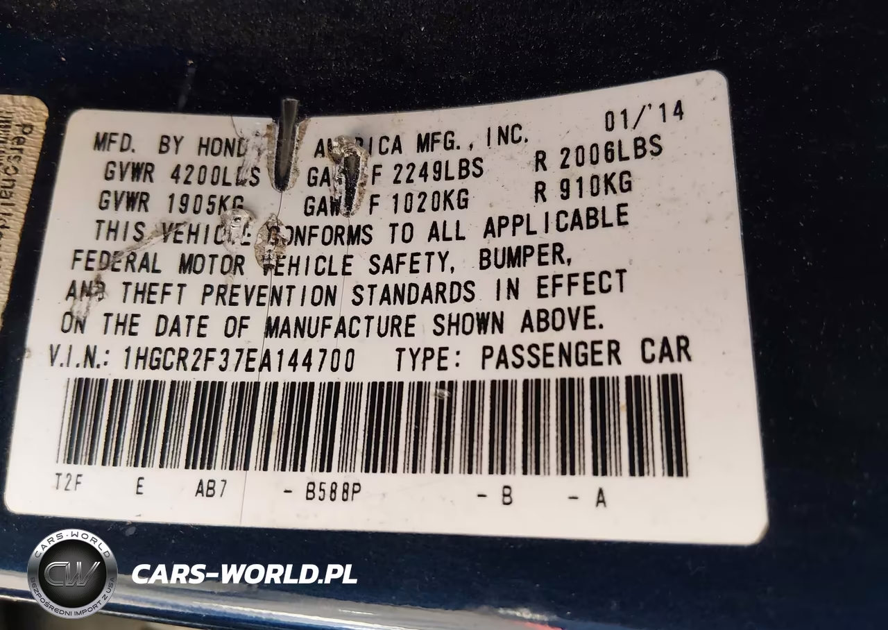 2014 Honda Accord Lx VIN:1HGCR2F37EA144700 - 9