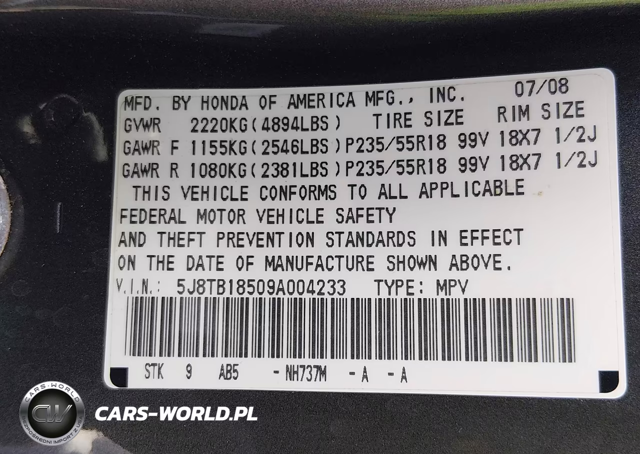 2009 Acura Rdx VIN:5J8TB18509A004233 - 9
