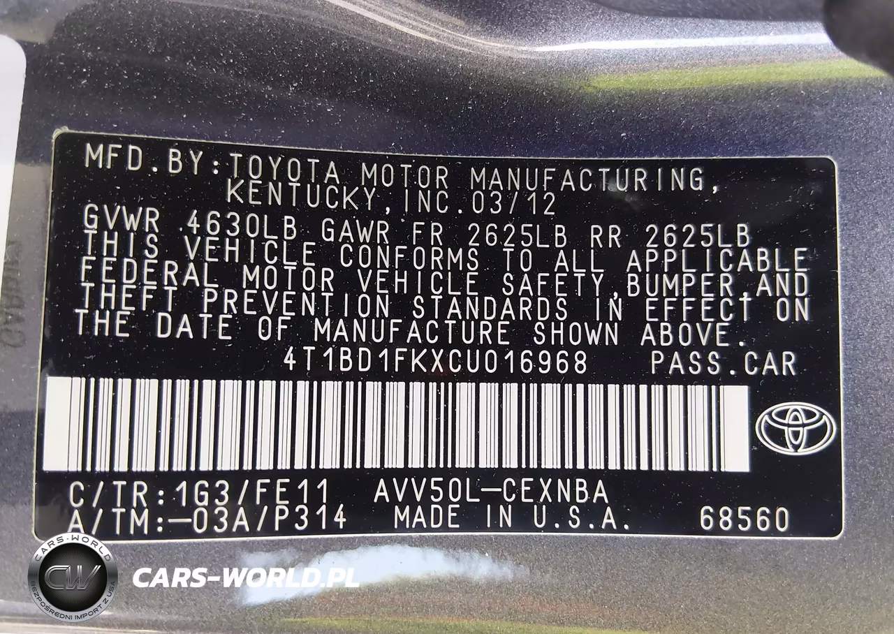 2012 Toyota Camry Hybrid Le VIN:4T1BD1FKXCU016968 - 9