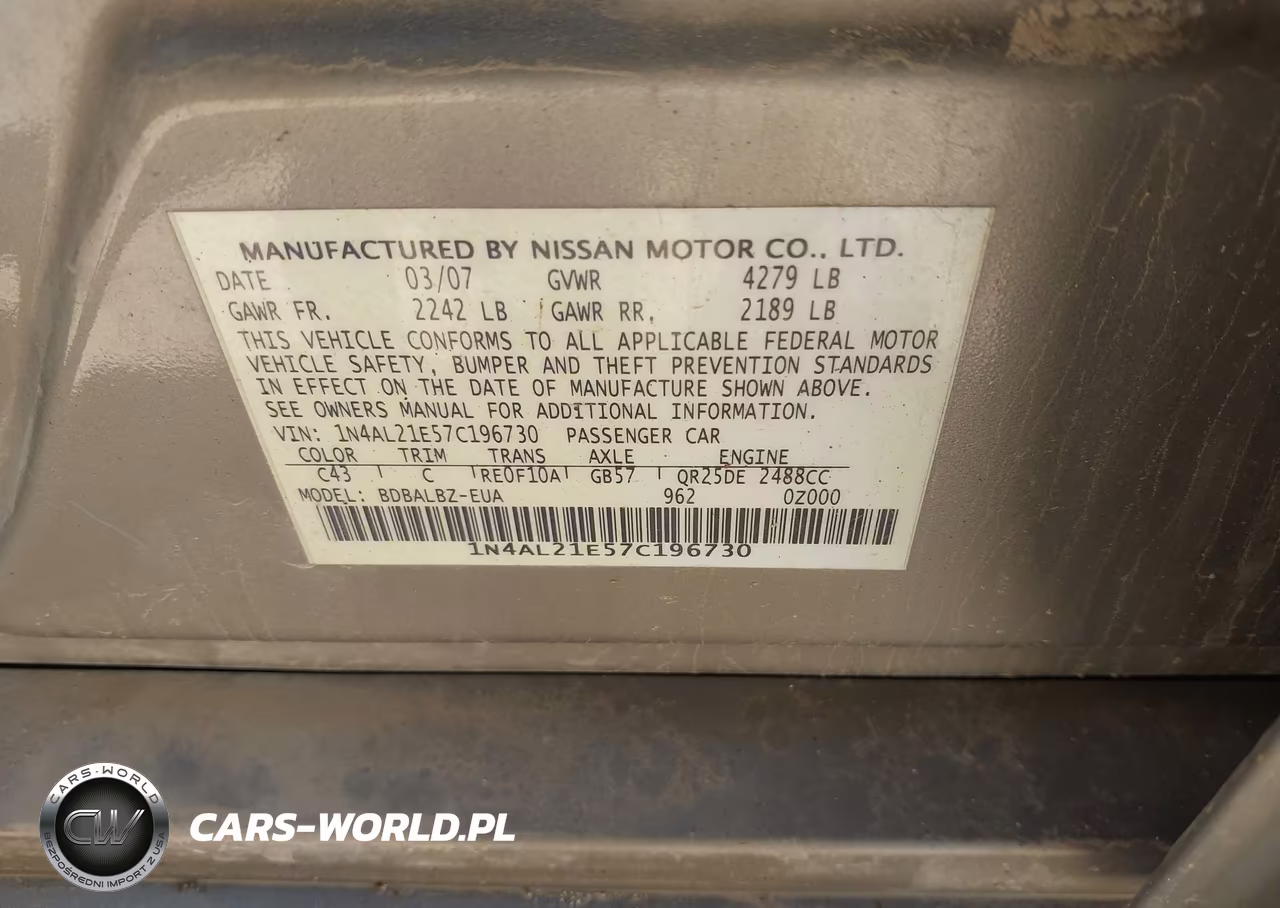 2007 Nissan Altima 2.5 S VIN:1N4AL21E57C196730 - 9
