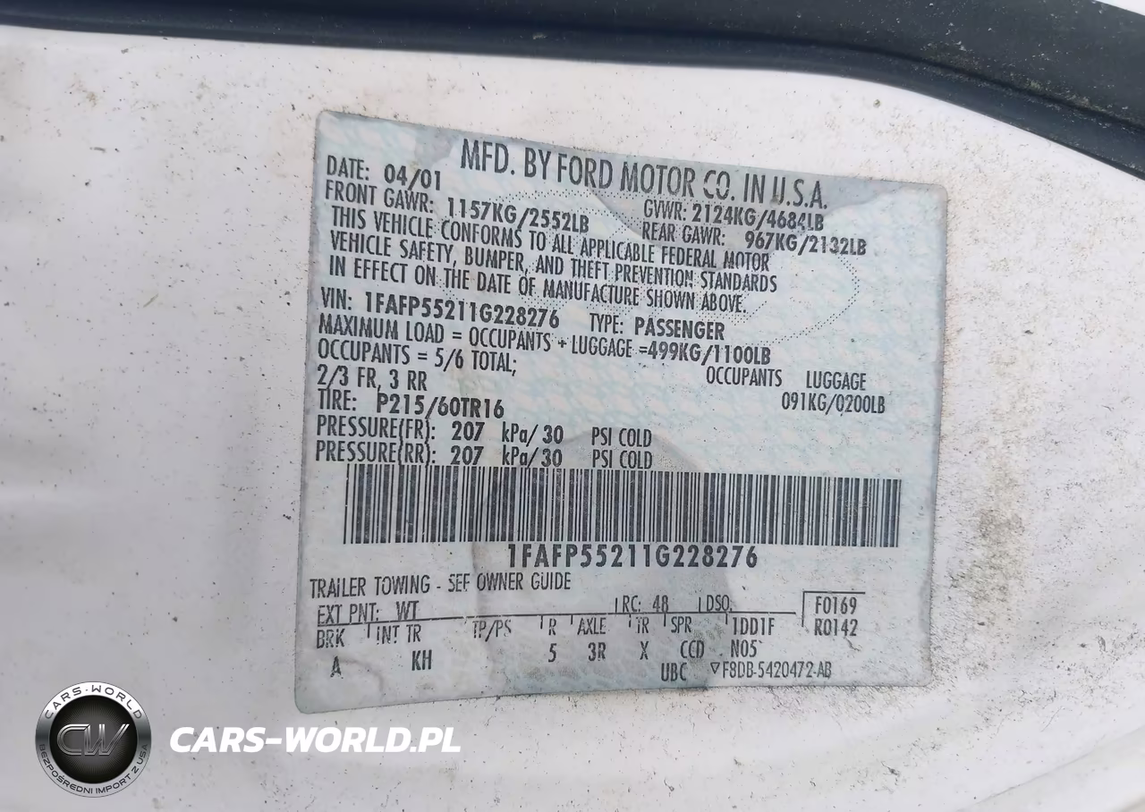 2001 Ford Taurus Ses VIN:1FAFP55211G228276 - 9
