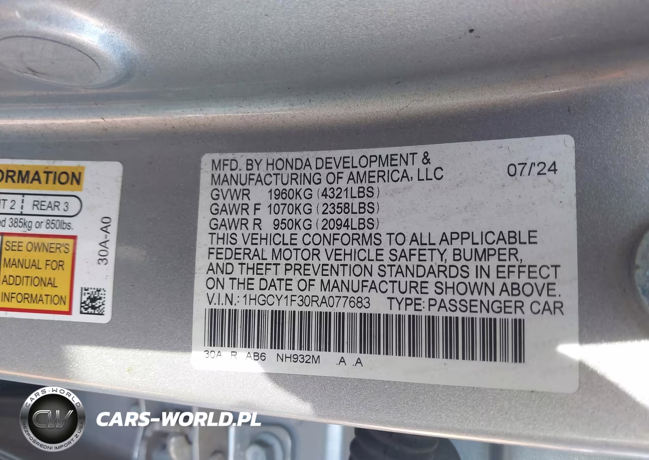 2024 Honda Accord Ex VIN:1HGCY1F30RA077683 - 9