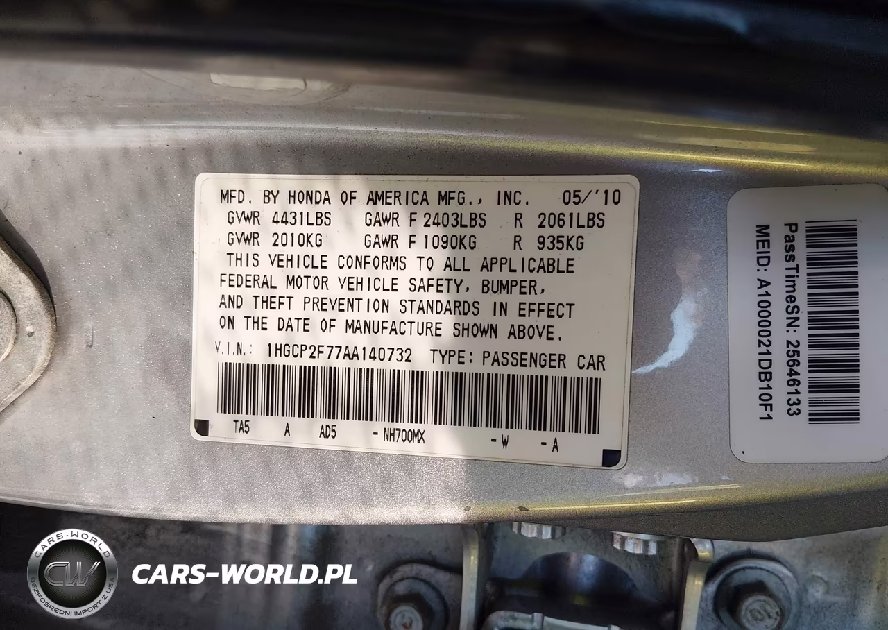 2010 Honda Accord 2.4 Ex VIN:1HGCP2F77AA140732 - 9