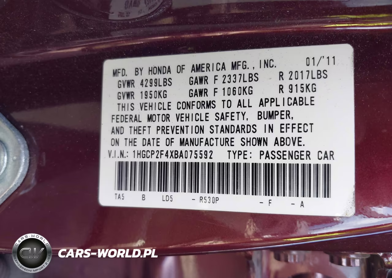 2011 Honda Accord 2.4 Lx-P VIN:1HGCP2F4XBA075592 - 9
