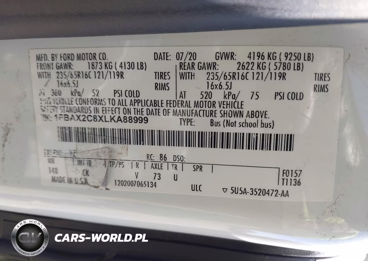 2020 Ford Transit-350 Passenger Van Xlt VIN:1FBAX2C8XLKA88999 - 9