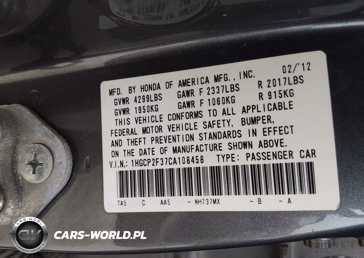 2012 Honda Accord 2.4 Lx VIN:1HGCP2F37CA108458 - 9