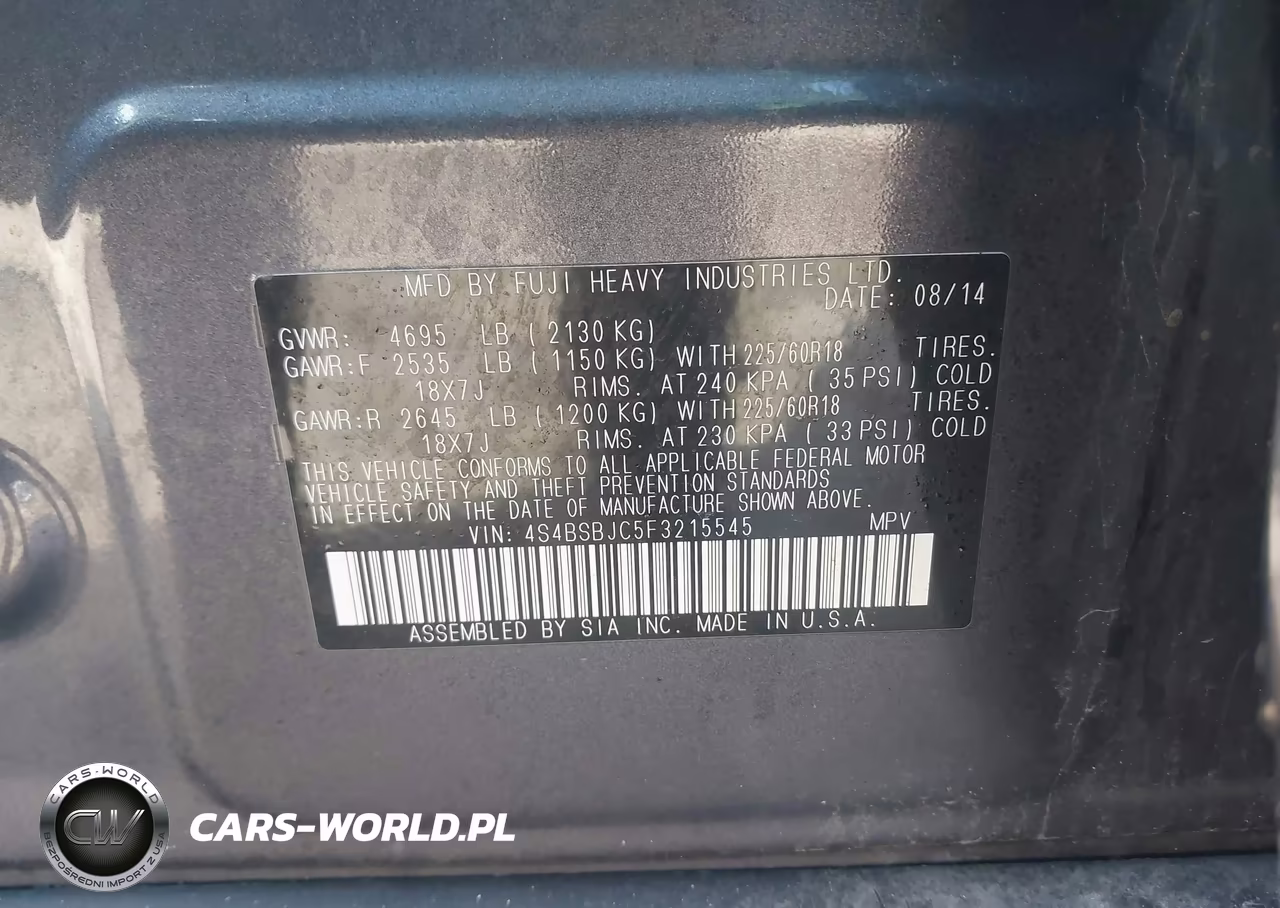 2015 Subaru Outback 2.5I Limited VIN:4S4BSBJC5F3215545 - 9