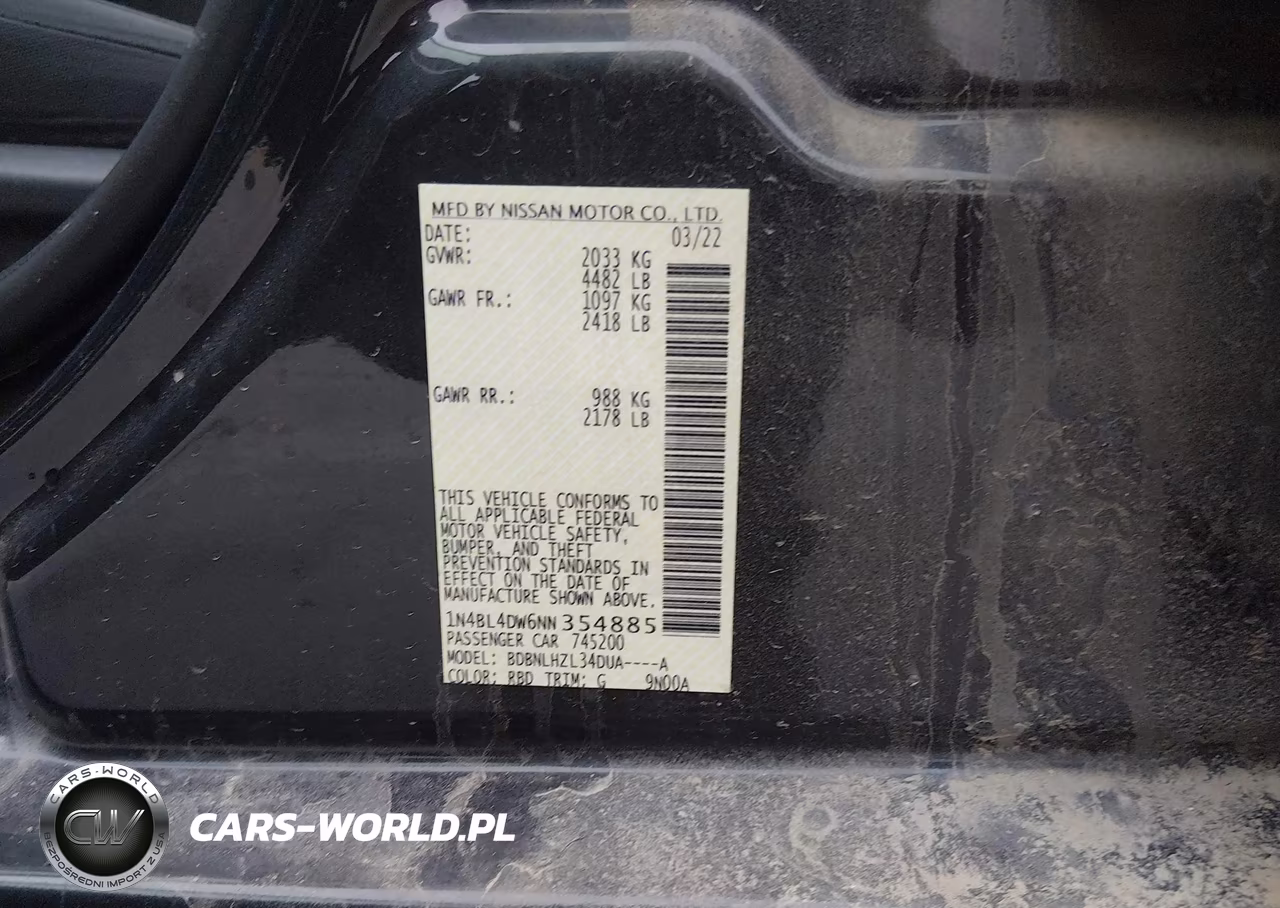 2022 Nissan Altima Sv Intelligent Awd VIN:1N4BL4DW6NN354885 - 9