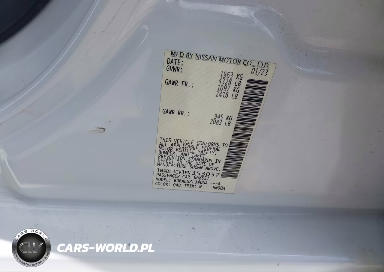 2023 Nissan Altima Sr Fwd VIN:1N4BL4CV3PN353057 - 9