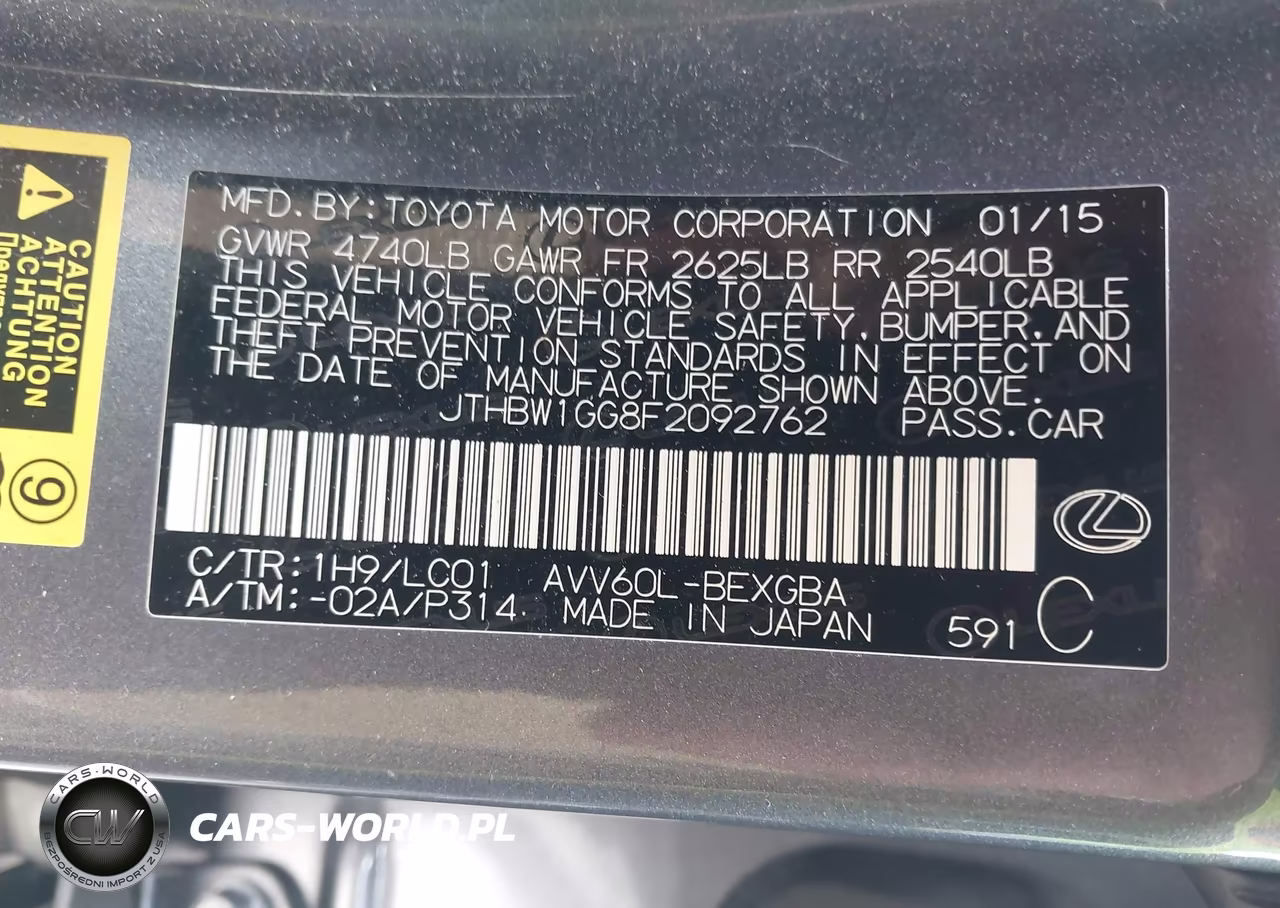 2015 Lexus Es 300H VIN:JTHBW1GG8F2092762 - 9