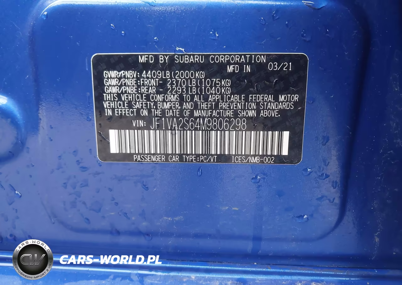 2021 Subaru Wrx Sti VIN:JF1VA2S64M9806298 - 9