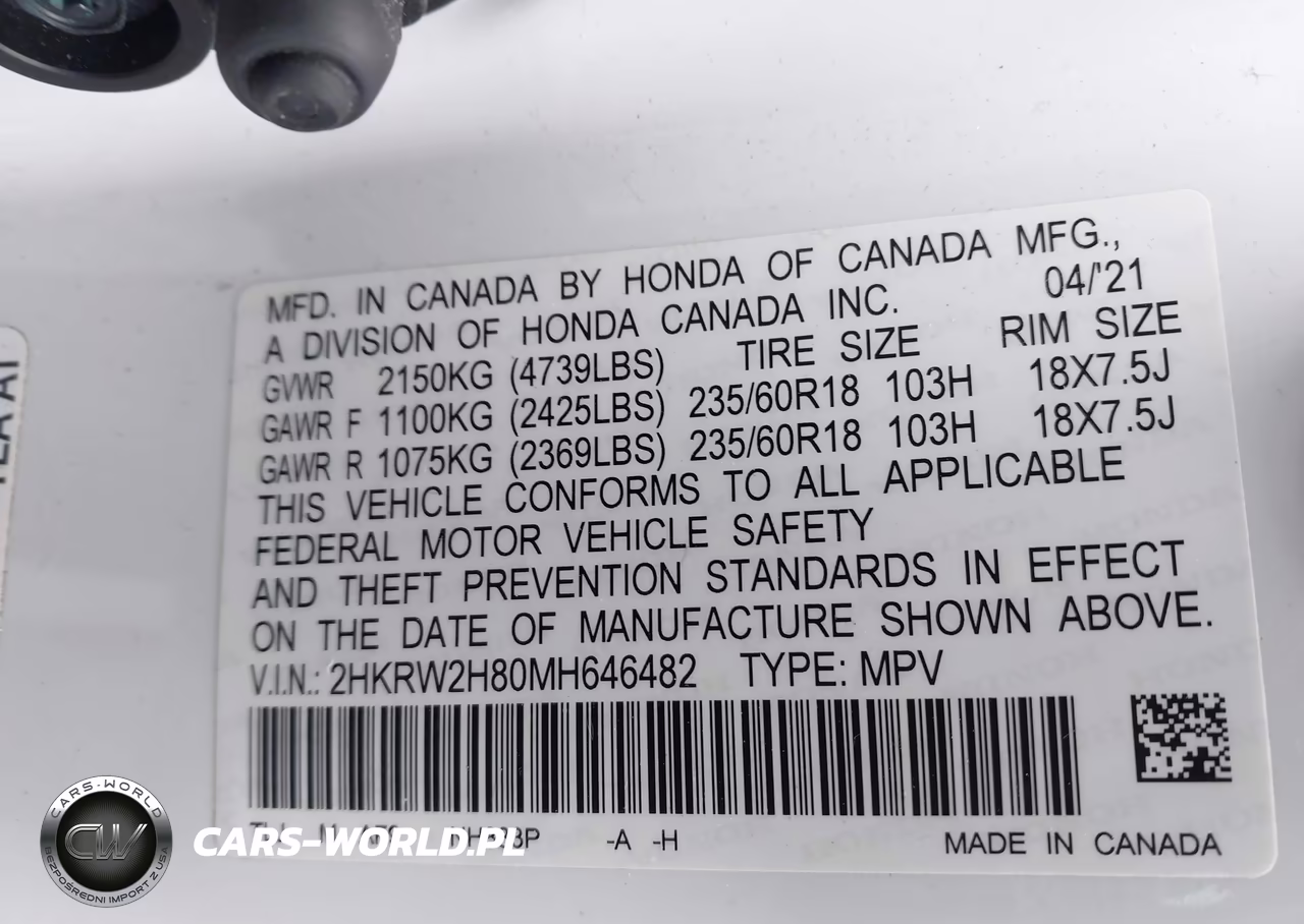 2021 Honda Cr-V Awd Ex-L VIN:2HKRW2H80MH646482 - 9
