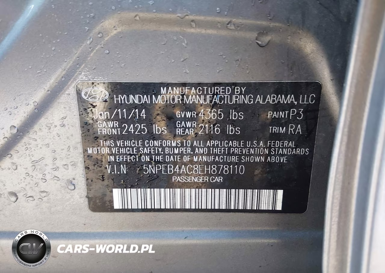 2014 Hyundai Sonata Gls VIN:5NPEB4AC8EH878110 - 9