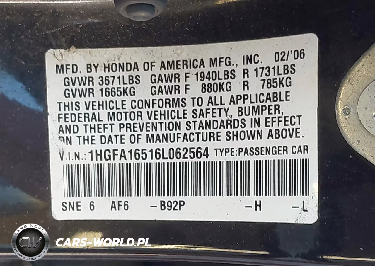 2006 Honda Civic Lx VIN:1HGFA16516L062564 - 9