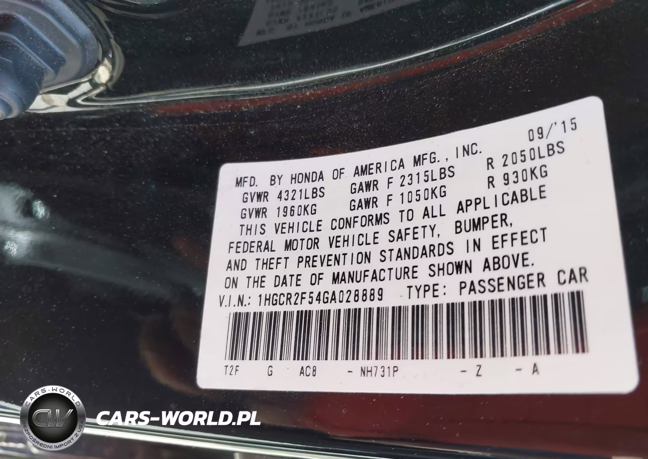 2016 Honda Accord Sport VIN:1HGCR2F54GA028889 - 9
