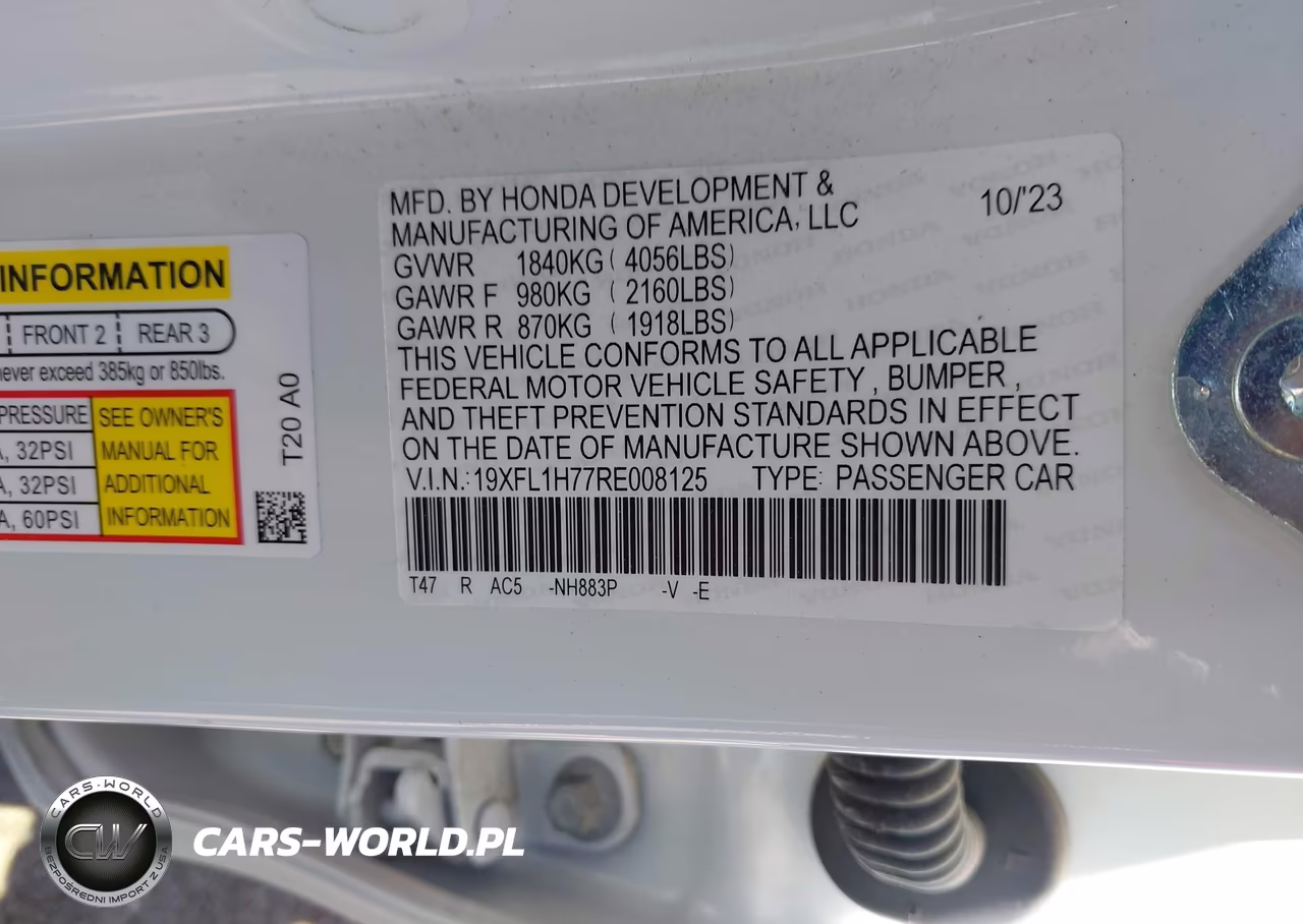 2024 Honda Civic Ex-L VIN:19XFL1H77RE008125 - 9