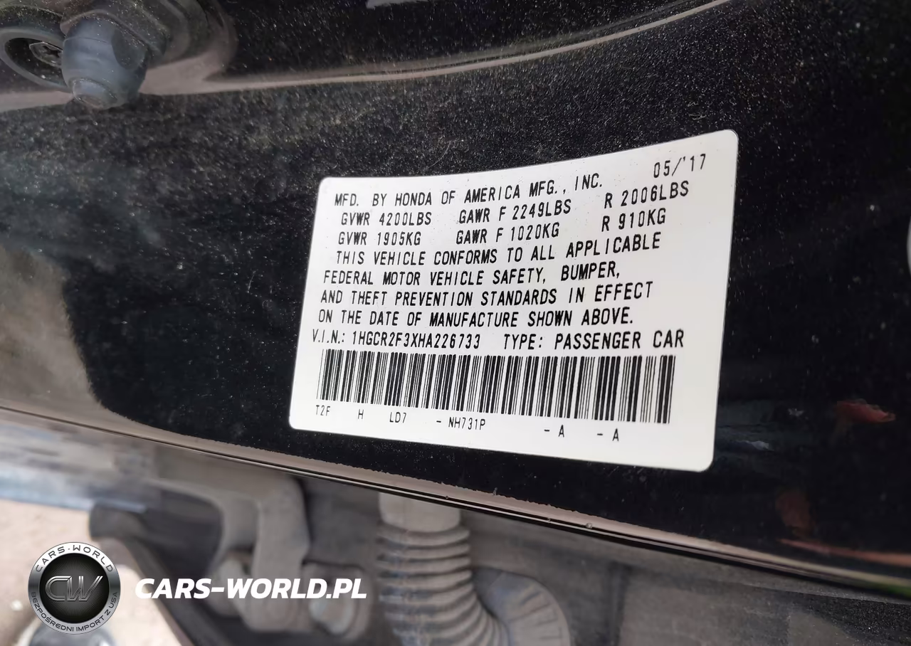 2017 Honda Accord Lx VIN:1HGCR2F3XHA226733 - 9
