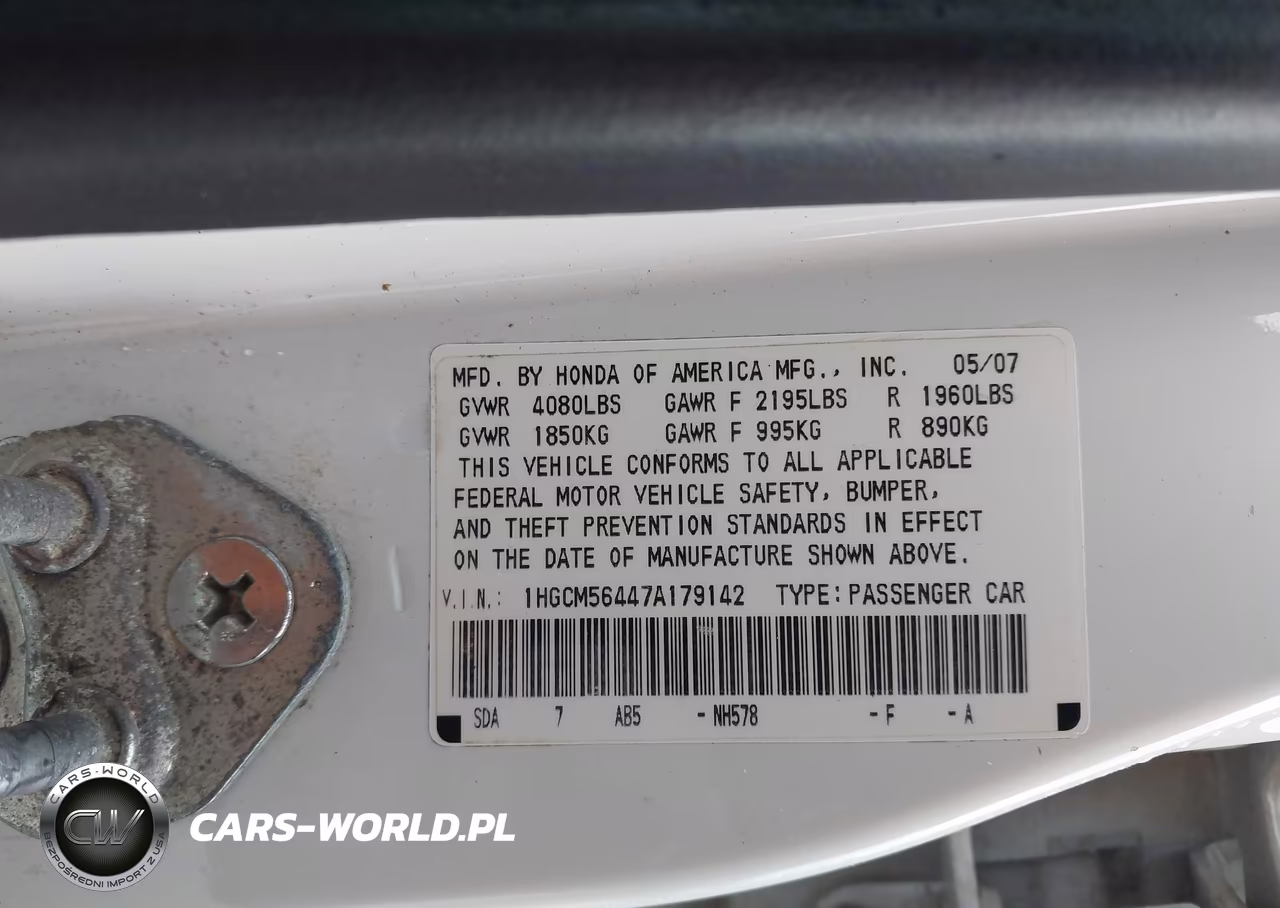 2007 Honda Accord 2.4 Lx VIN:1HGCM56447A179142 - 9