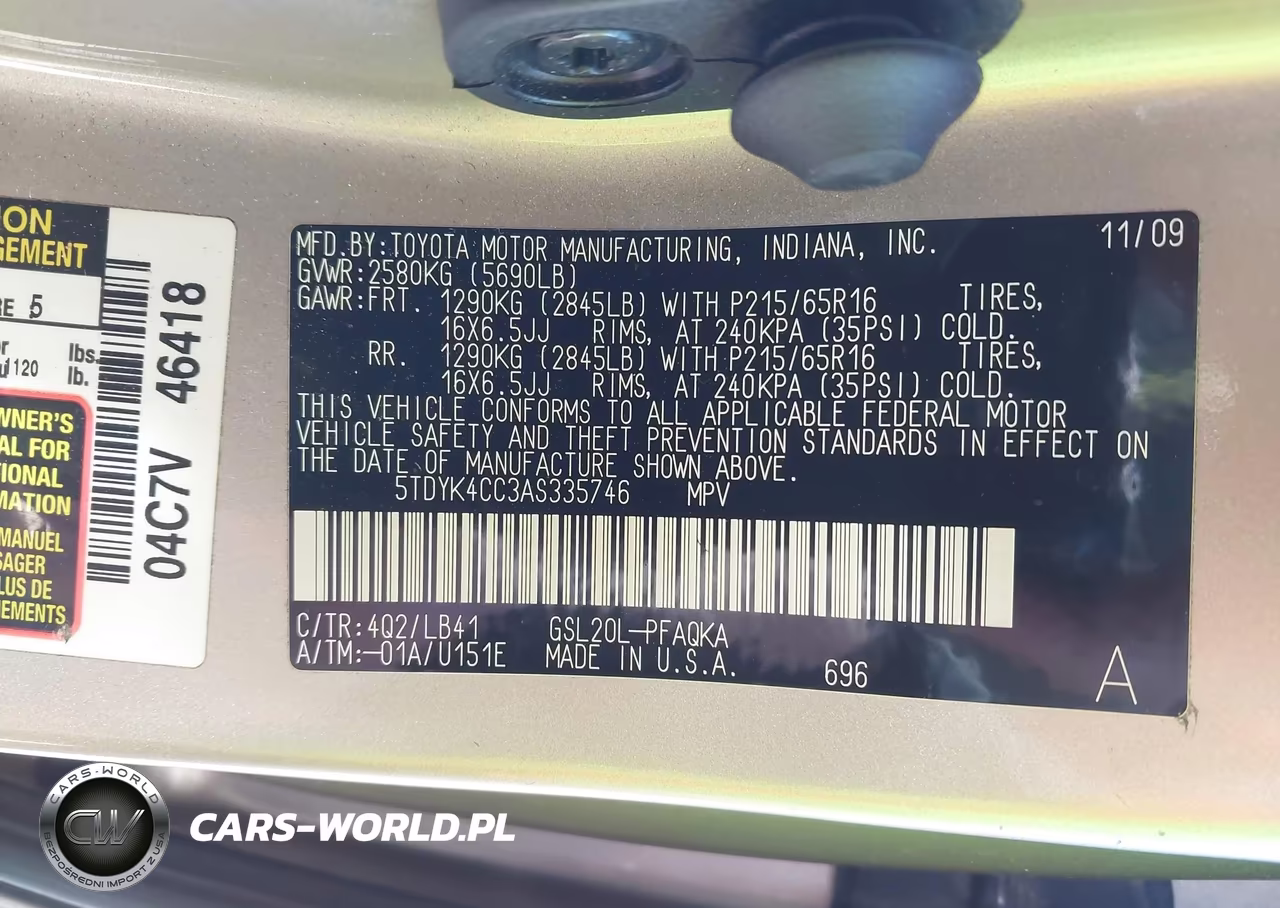 2010 Toyota Sienna Xle VIN:5TDYK4CC3AS335746 - 9