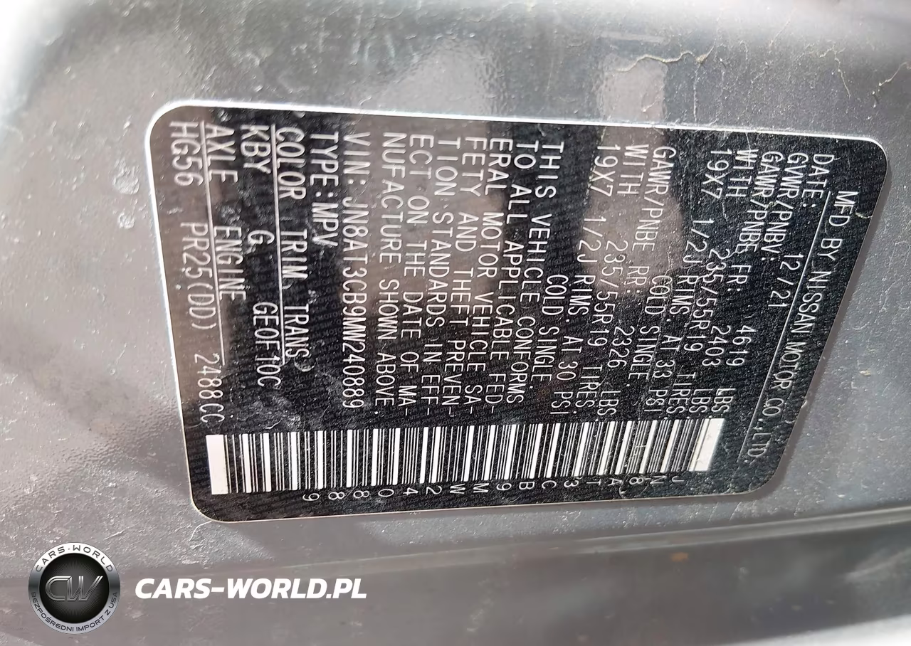 2021 Nissan Rogue Sl Intelligent Awd VIN:JN8AT3CB9MW240889 - 9