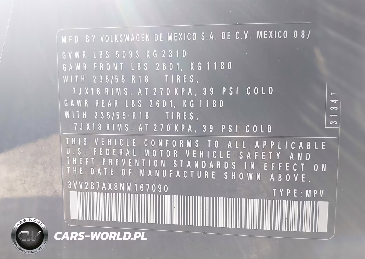 2022 Volkswagen Tiguan 2.0T Se VIN:3VV2B7AX8NM167090 - 9