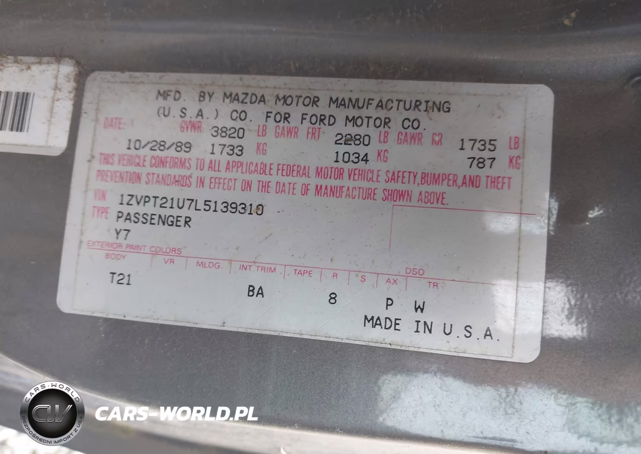 1990 Ford Probe Lx VIN:1ZVPT21U7L5139310 - 9