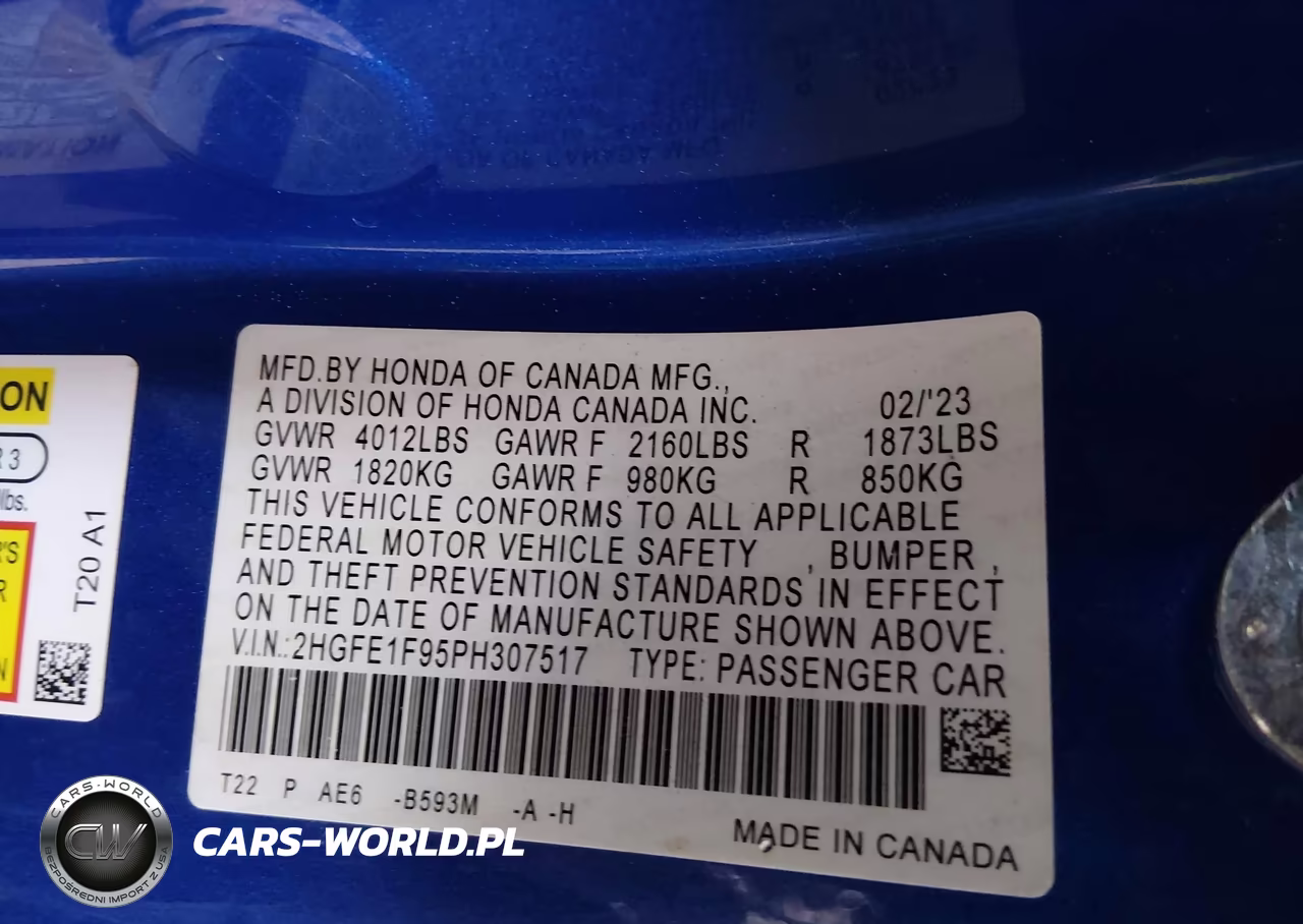 2023 Honda Civic Touring VIN:2HGFE1F95PH307517 - 9
