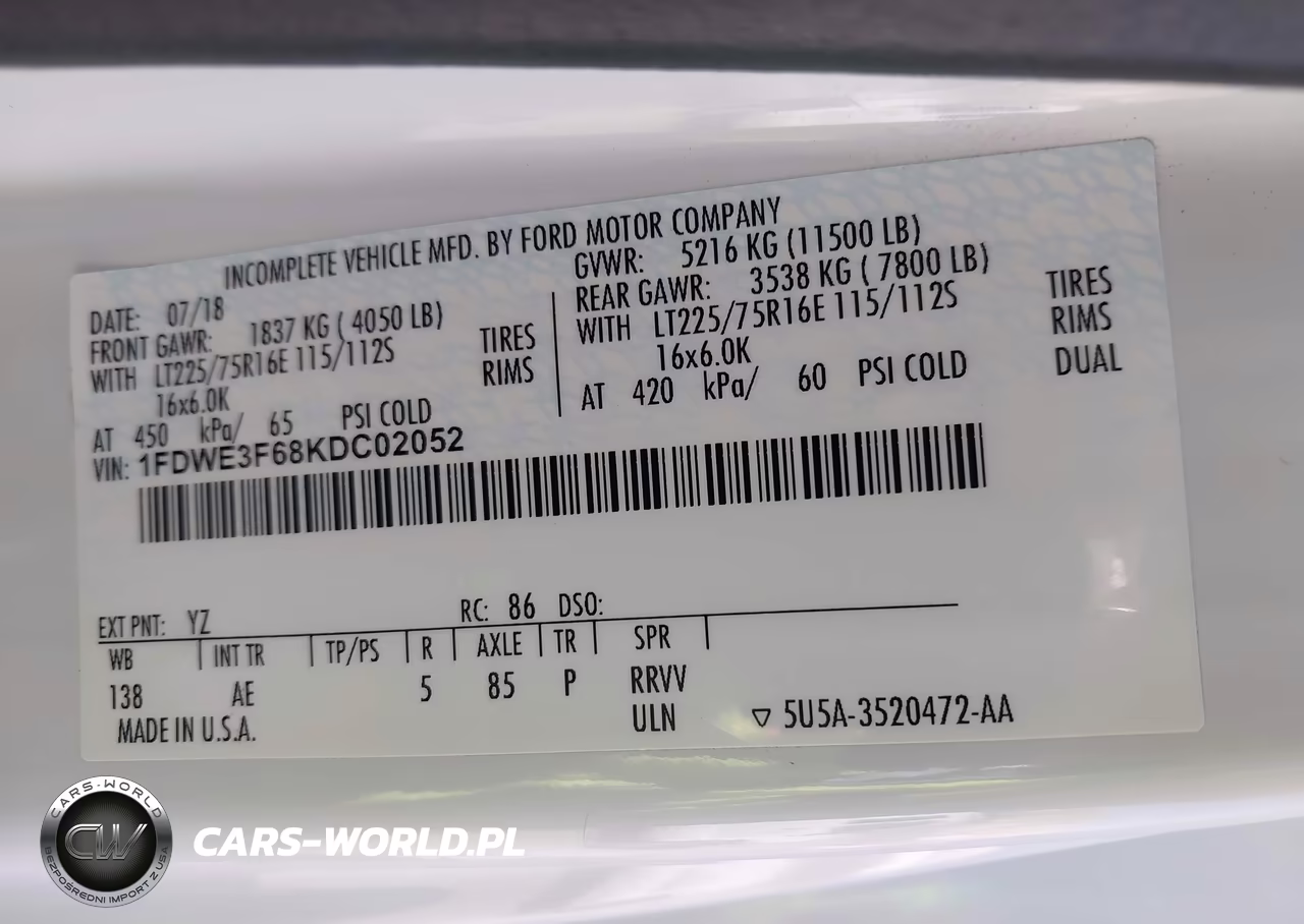 2019 Ford E-350 Cutaway VIN:1FDWE3F68KDC02052 - 8