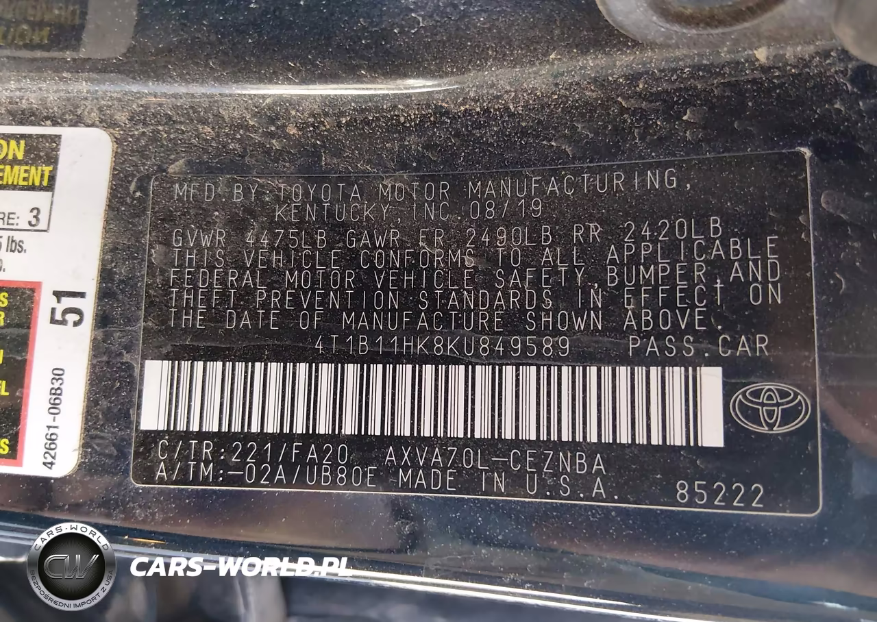 2019 Toyota Camry Le VIN:4T1B11HK8KU849589 - 9