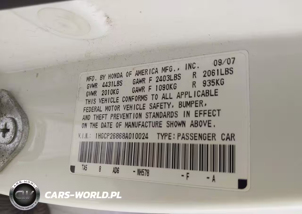 2008 Honda Accord 2.4 Ex-L VIN:1HGCP26868A010024 - 9