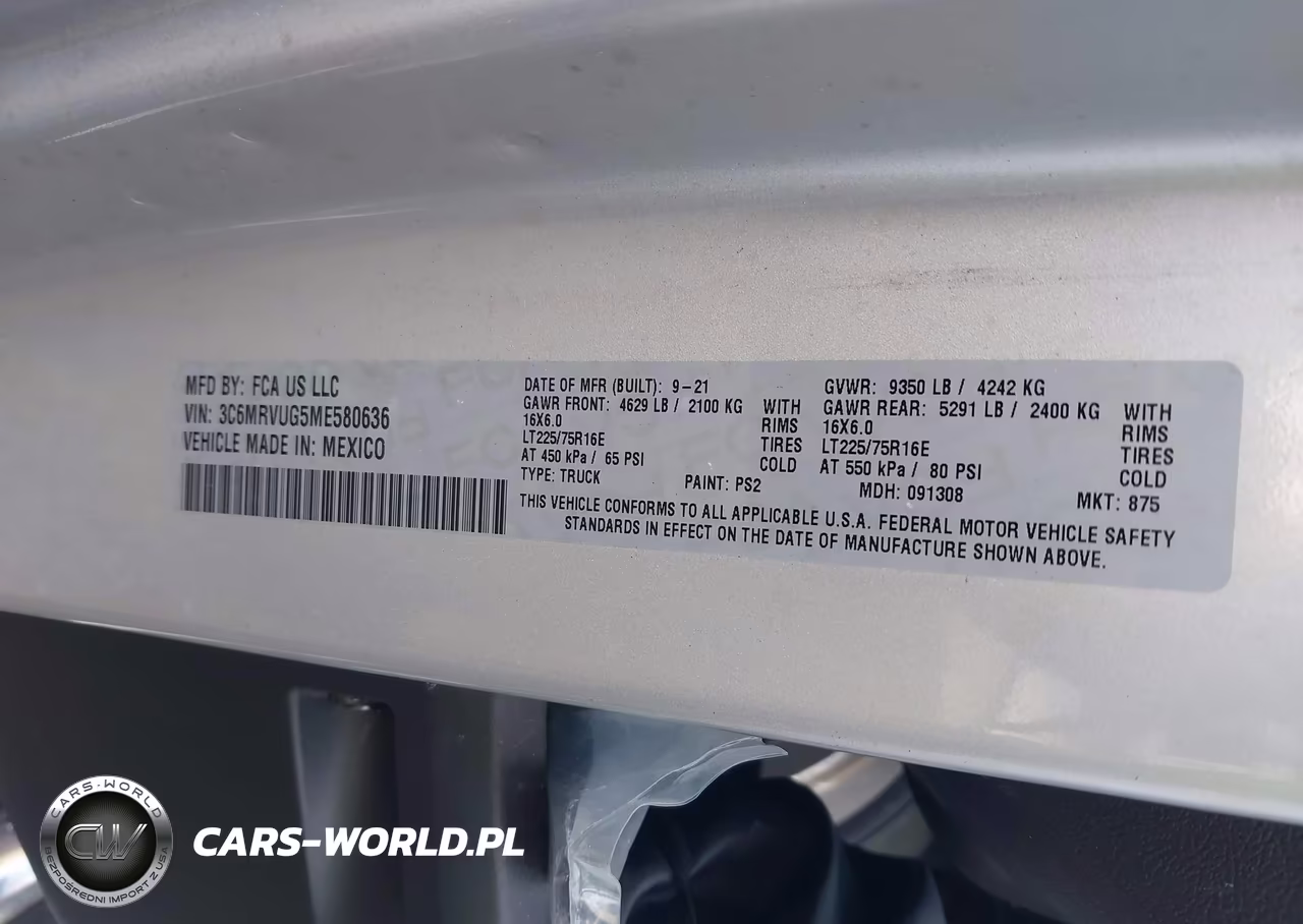 2022 Ram Promaster 3500 Window Van High Roof 159 Wb Ext VIN:3C6MRVUG5ME580636 - 9