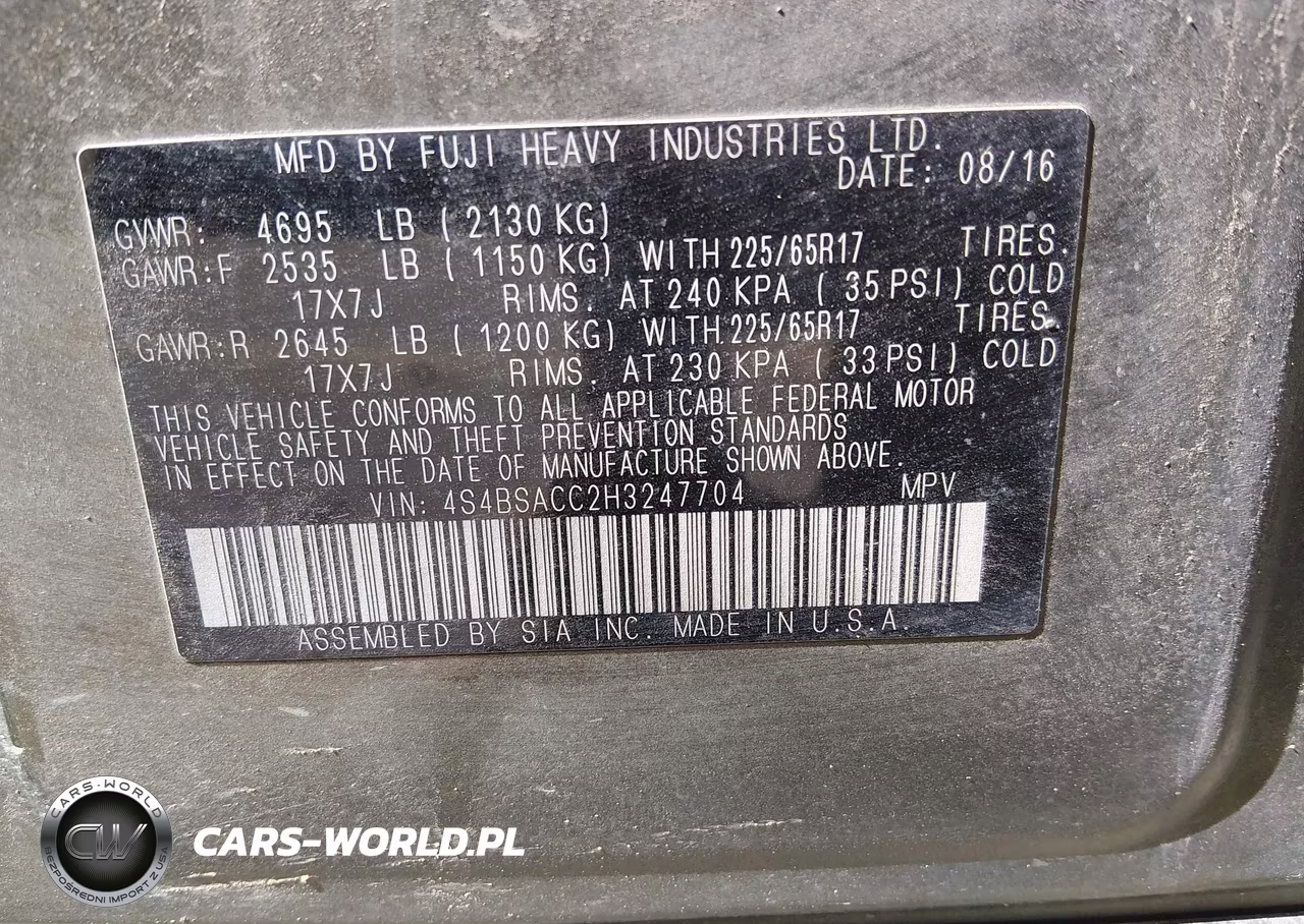 2017 Subaru Outback 2.5I Premium VIN:4S4BSACC2H3247704 - 9