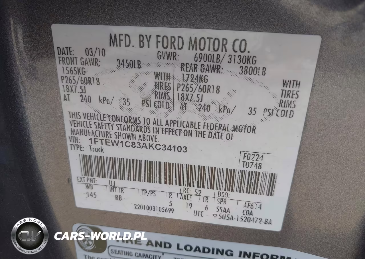2010 Ford F-150 Fx2 Sport-Xl-Xlt VIN:1FTEW1C83AKC34103 - 9