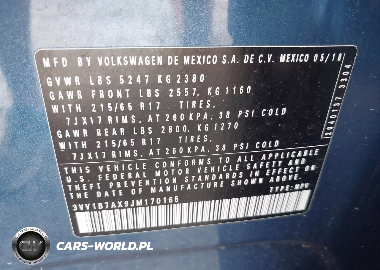 2018 Volkswagen Tiguan 2.0T S VIN:3VV1B7AX9JM170165 - 9