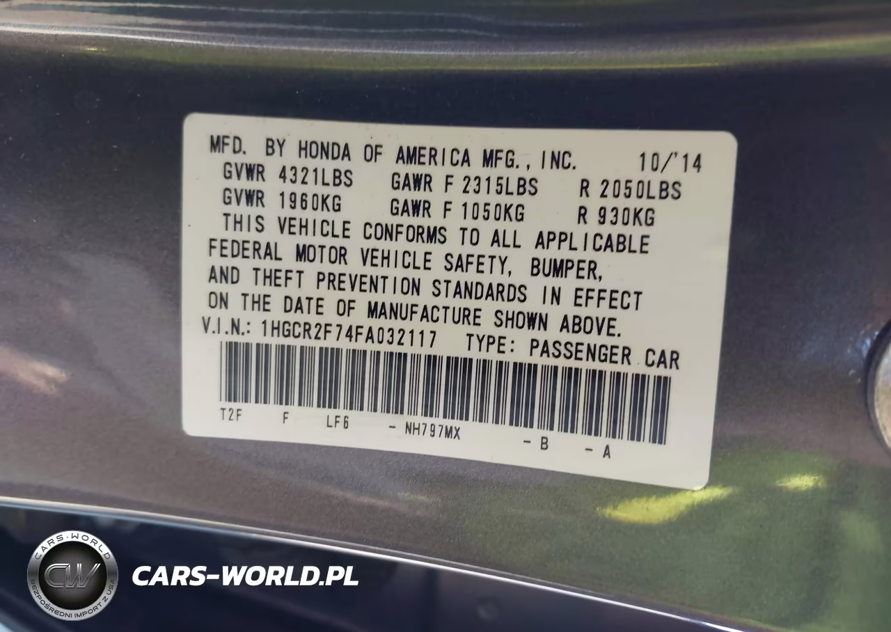 2015 Honda Accord Ex VIN:1HGCR2F74FA032117 - 9
