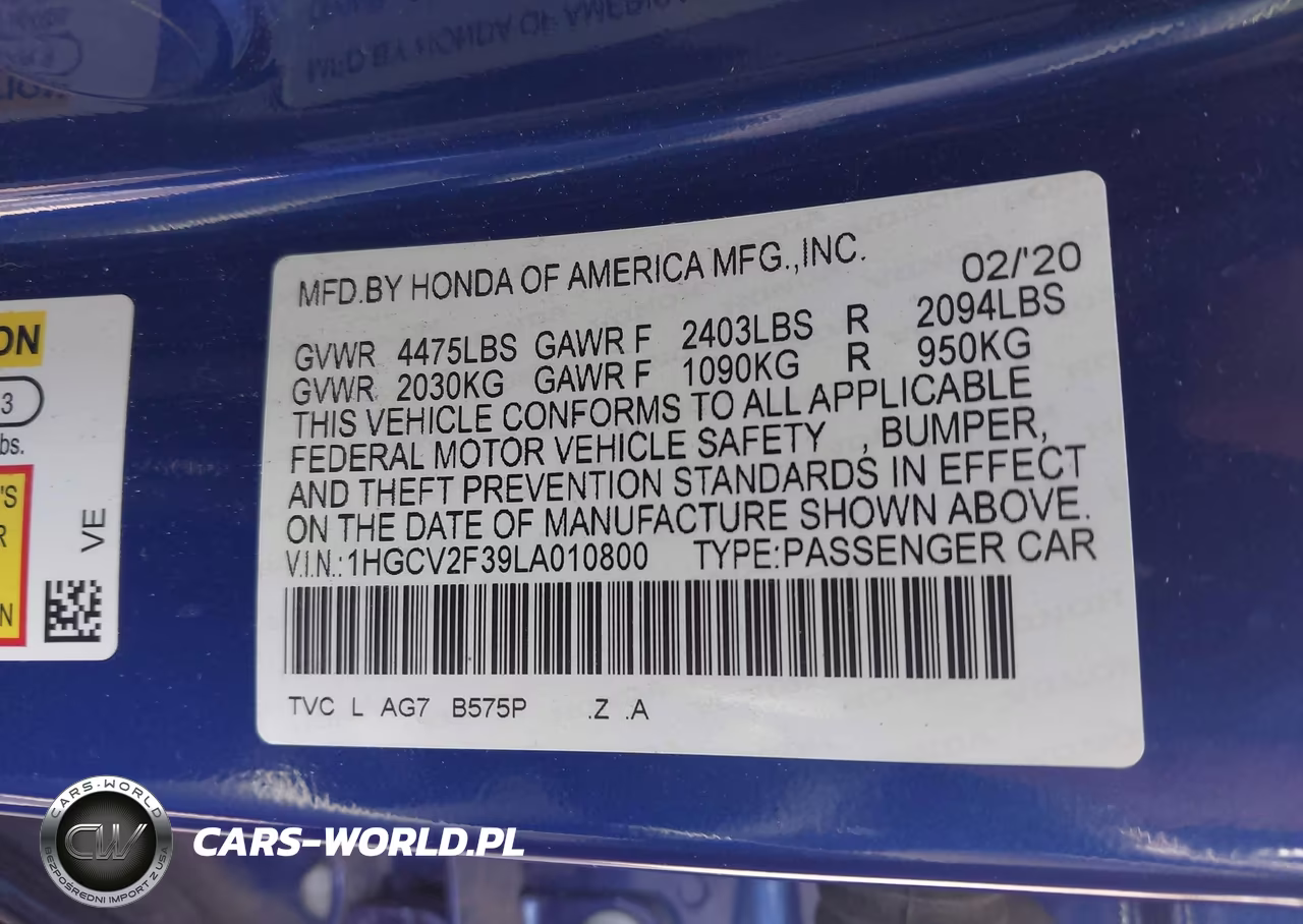 2020 Honda Accord Sport 2.0T VIN:1HGCV2F39LA010800 - 9