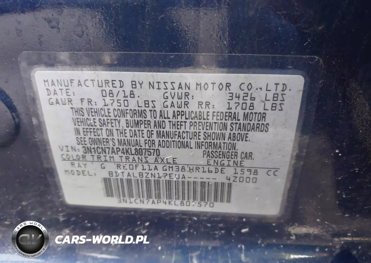 2019 Nissan Versa 1.6 Sv VIN:3N1CN7AP4KL807570 - 9