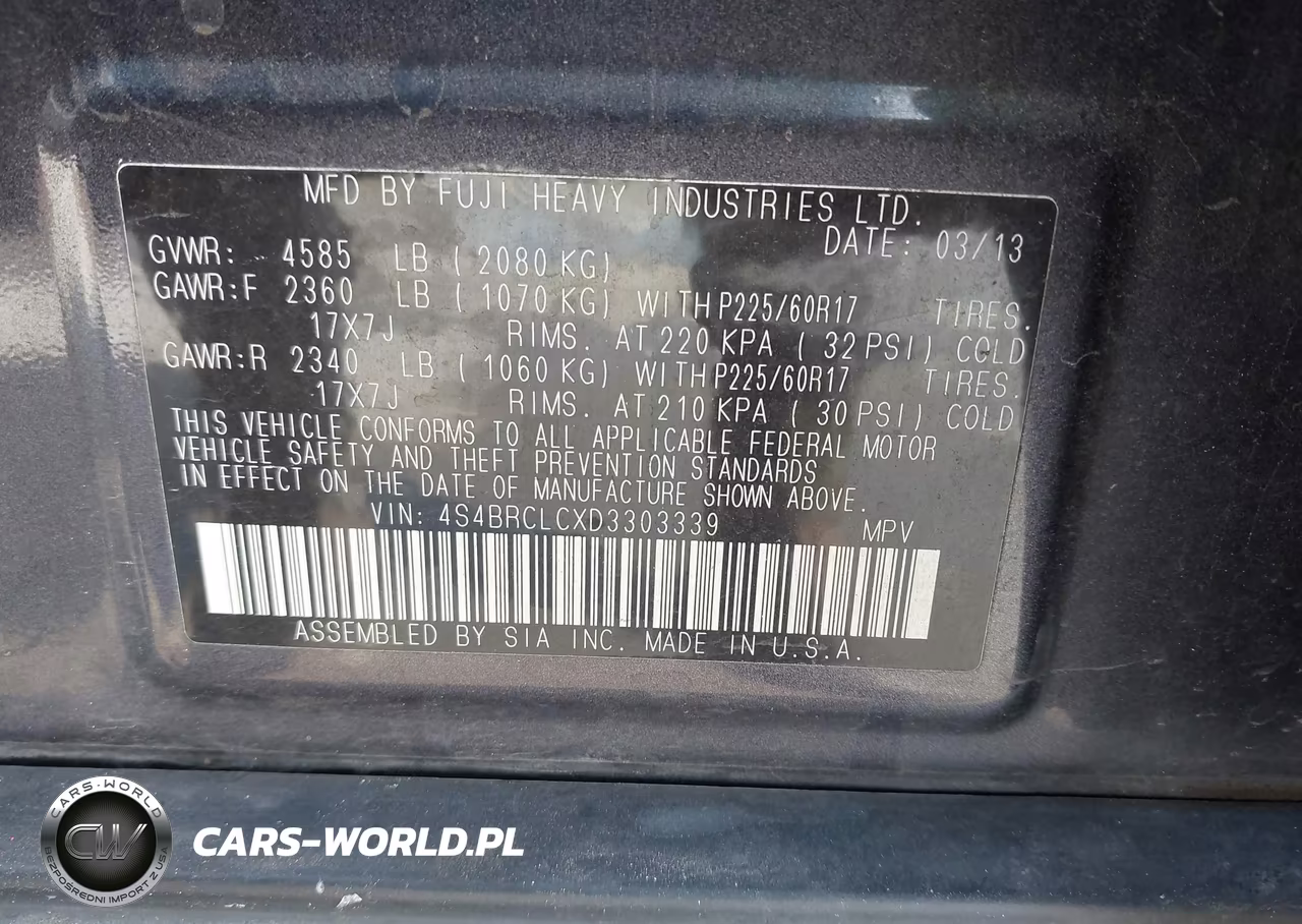 2013 Subaru Outback 2.5I Limited VIN:4S4BRCLCXD3303339 - 9