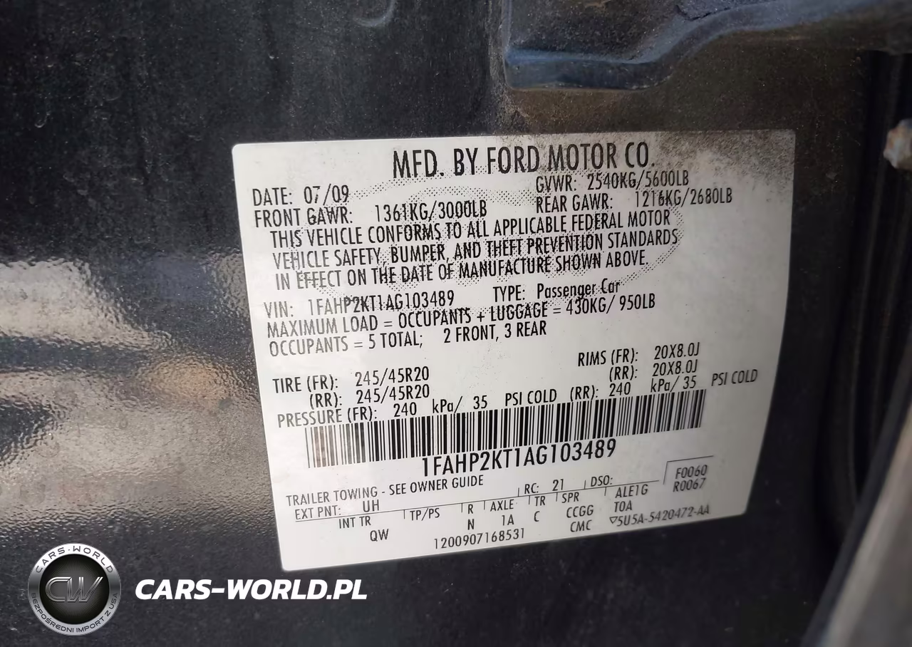 2010 Ford Taurus Sho VIN:1FAHP2KT1AG103489 - 9