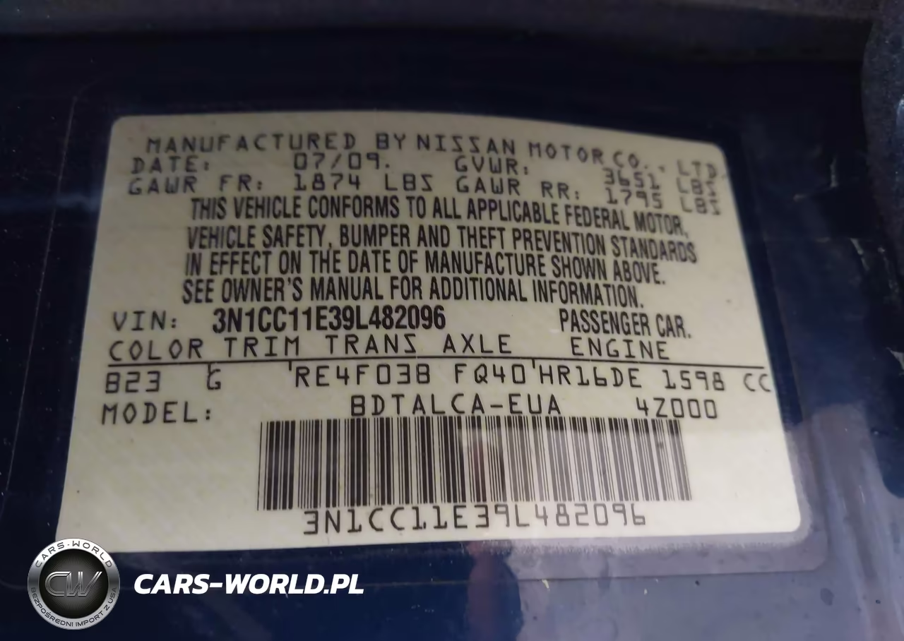 2009 Nissan Versa 1.6 VIN:3N1CC11E39L482096 - 9
