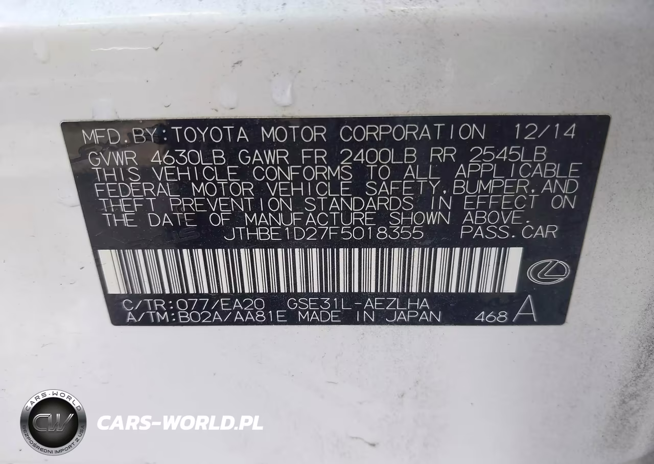 2015 Lexus Is 350 VIN:JTHBE1D27F5018355 - 9