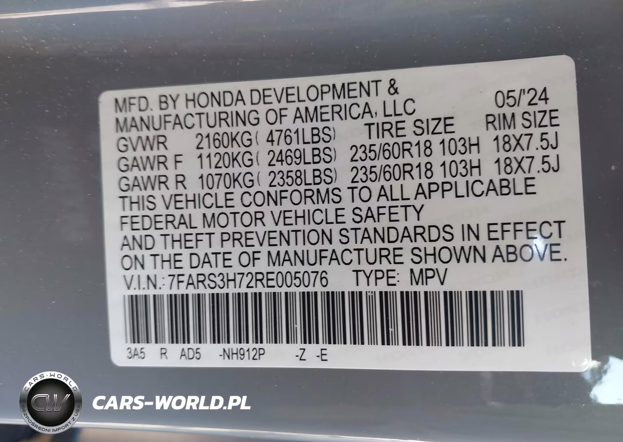 2024 Honda Cr-V Ex-L 2Wd VIN:7FARS3H72RE005076 - 9