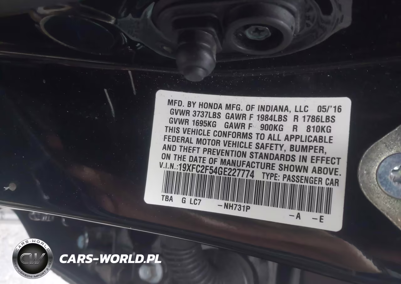 2016 Honda Civic Lx VIN:19XFC2F54GE227774 - 9