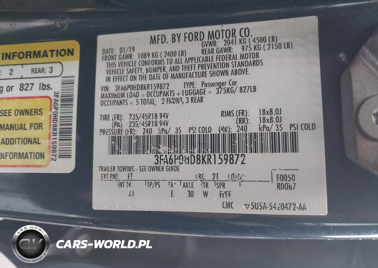 2019 Ford Fusion Se VIN:3FA6P0HD8KR159872 - 9