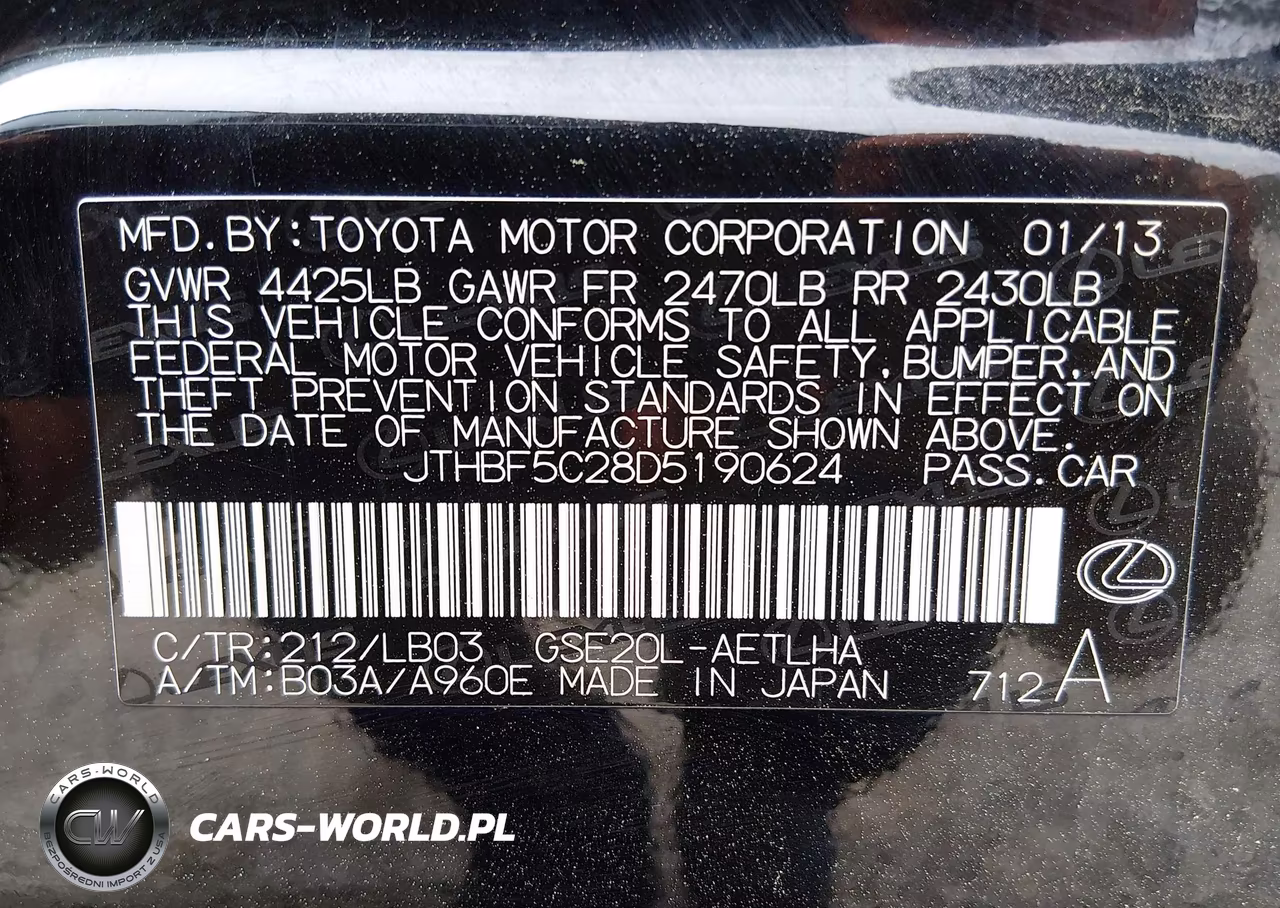 2013 Lexus Is 250 VIN:JTHBF5C28D5190624 - 9