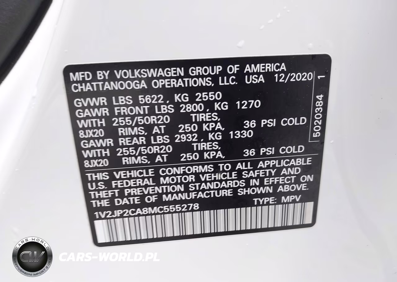 2021 Volkswagen Atlas 2.0T Se W-Technology VIN:1V2JP2CA8MC555278 - 9